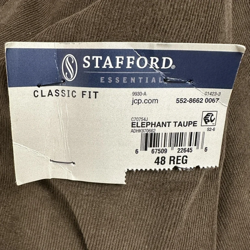 Stafford Sport Coat Blazer Mens 48R Elephant Taupe Corduroy Classic Fit Jacket